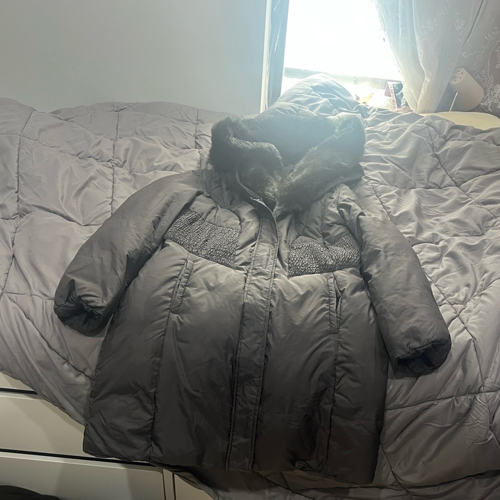 T Tahari Women's Black Puffer Coat with Faux Fur Hood
